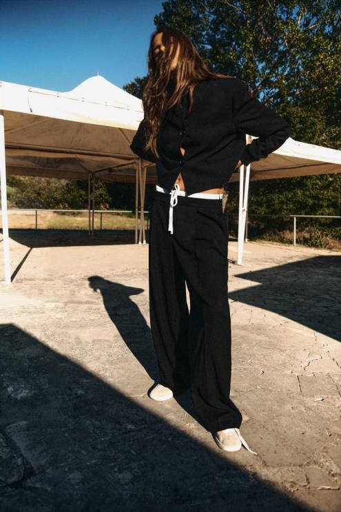 moterys Zara šonkaulių apykakle apkarpyta bomber striukė juodas apranga 4N4881