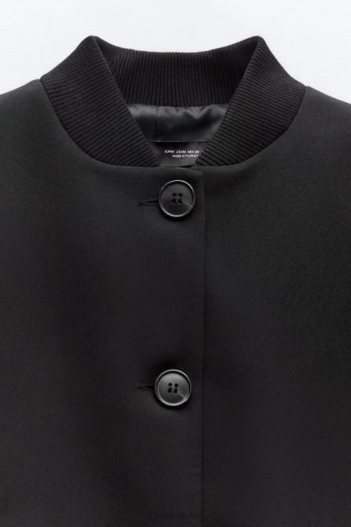 moterys Zara šonkaulių apykakle apkarpyta bomber striukė juodas apranga 4N4881