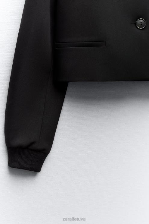 moterys Zara šonkaulių apykakle apkarpyta bomber striukė juodas apranga 4N4881