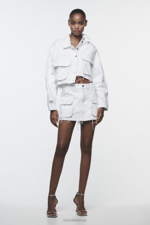 moterys Zara plėšytas z1975 džinsinis švarkas baltas apranga 4N488103