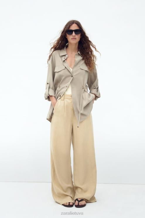 moterys Zara reguliuojamo juosmens marškinėliai smėlis apranga 4N488100