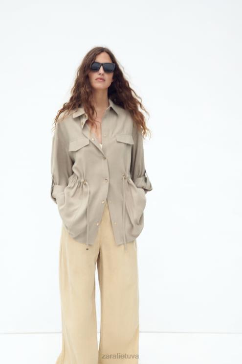 moterys Zara reguliuojamo juosmens marškinėliai smėlis apranga 4N488100