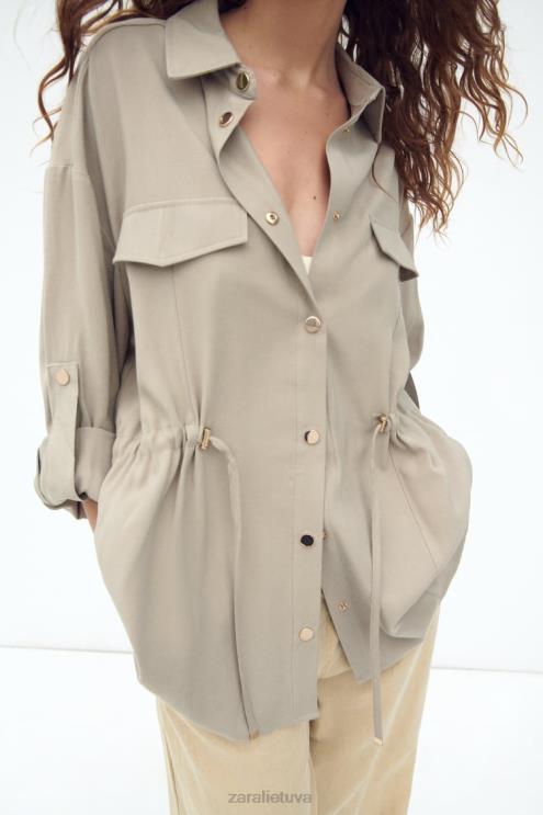 moterys Zara reguliuojamo juosmens marškinėliai smėlis apranga 4N488100