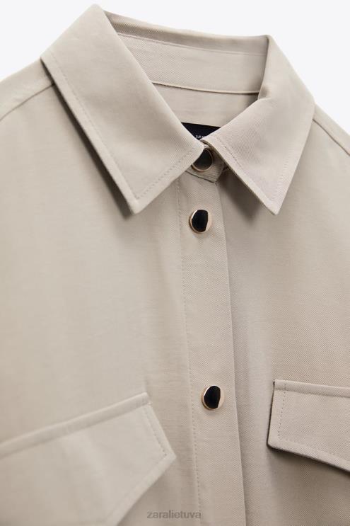 moterys Zara reguliuojamo juosmens marškinėliai smėlis apranga 4N488100