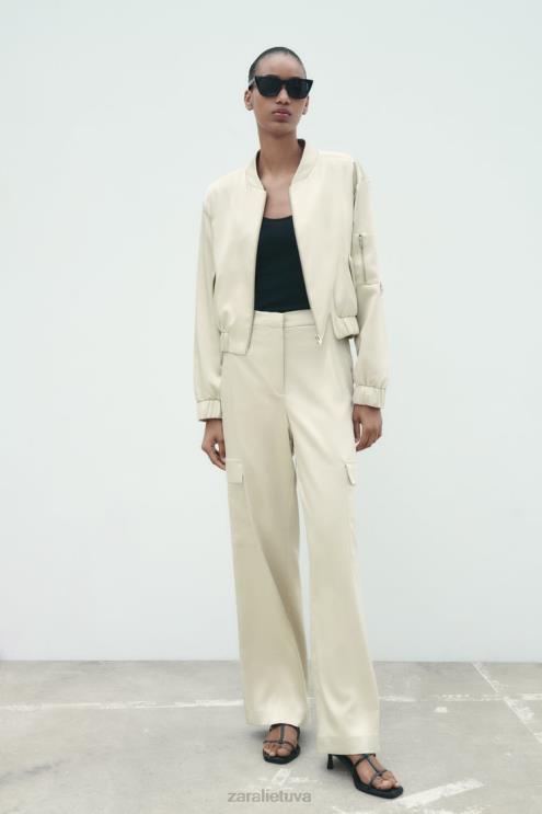 moterys Zara satino efekto bomber striukė minkštas auksas apranga 4N48860