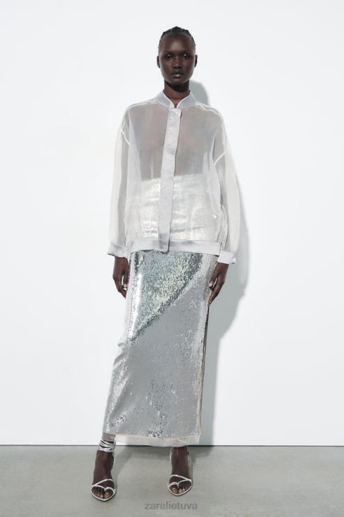 moterys Zara satino efekto organzos bombonešis vidurio ekru apranga 4N488125