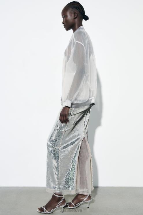 moterys Zara satino efekto organzos bombonešis vidurio ekru apranga 4N488125