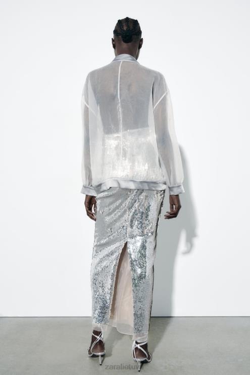 moterys Zara satino efekto organzos bombonešis vidurio ekru apranga 4N488125