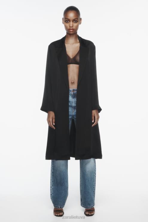 moterys Zara satino efekto paltas juodas apranga 4N488135