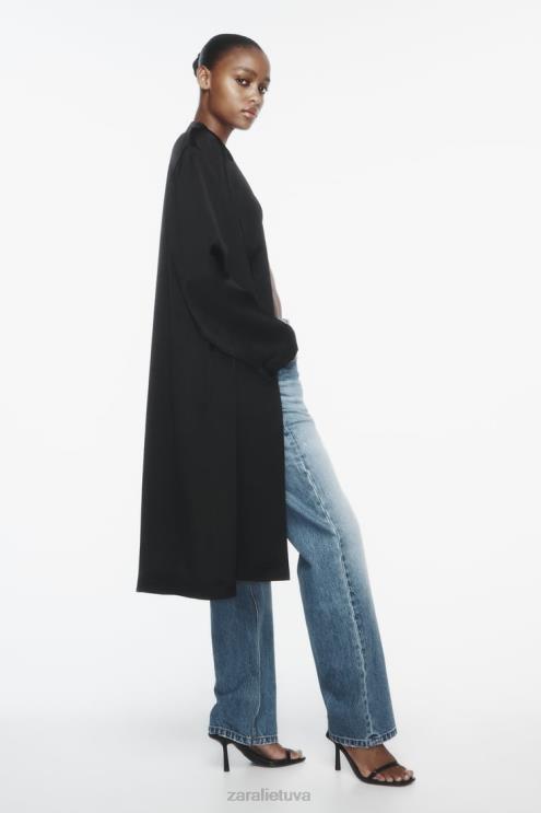 moterys Zara satino efekto paltas juodas apranga 4N488135