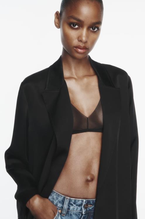 moterys Zara satino efekto paltas juodas apranga 4N488135