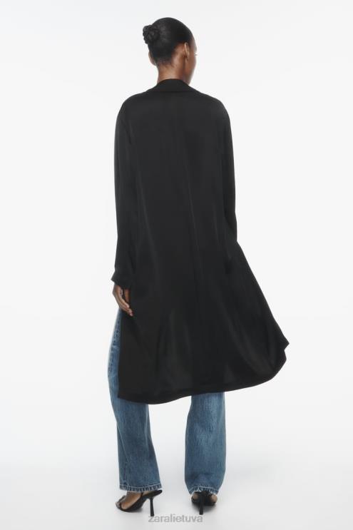 moterys Zara satino efekto paltas juodas apranga 4N488135