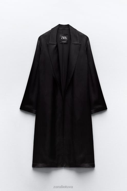 moterys Zara satino efekto paltas juodas apranga 4N488135