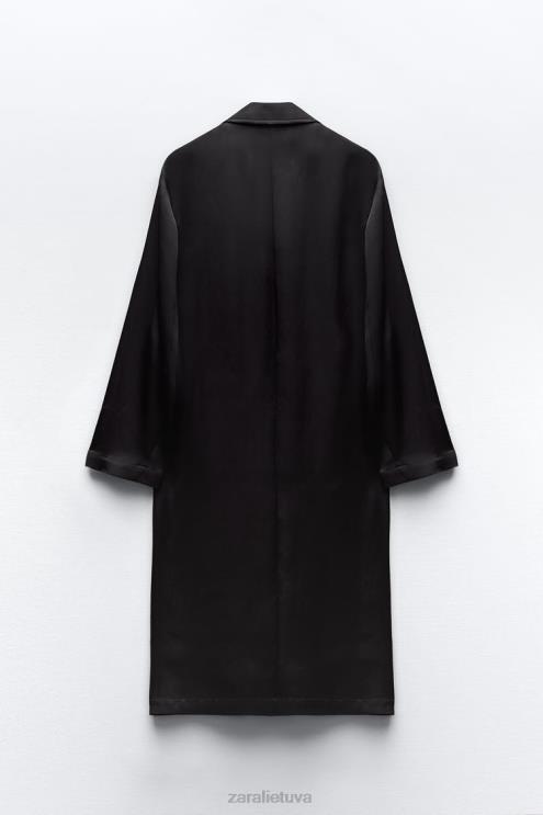 moterys Zara satino efekto paltas juodas apranga 4N488135