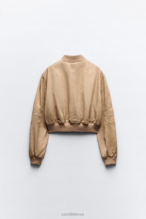 moterys Zara skalbta efektine bomber striuke taupiai ruda apranga 4N48812