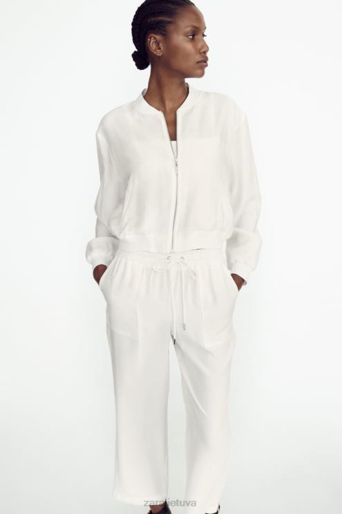 moterys Zara sklandi bomber striukė austrių baltumo apranga 4N488130