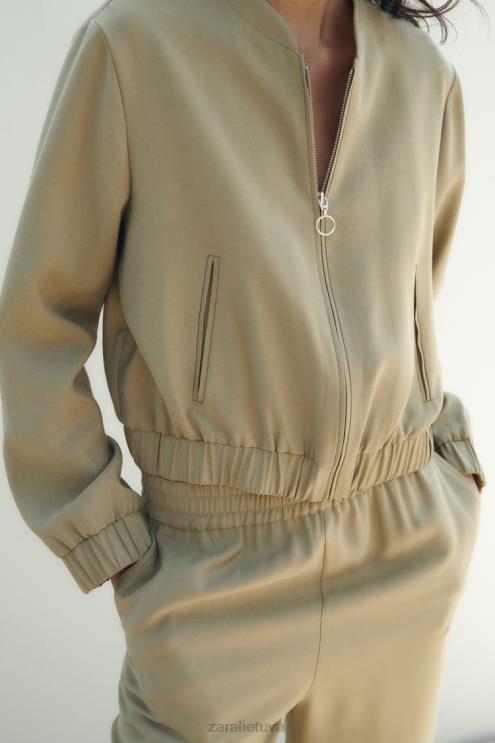 moterys Zara sklandi bomber striukė chaki apranga 4N488106