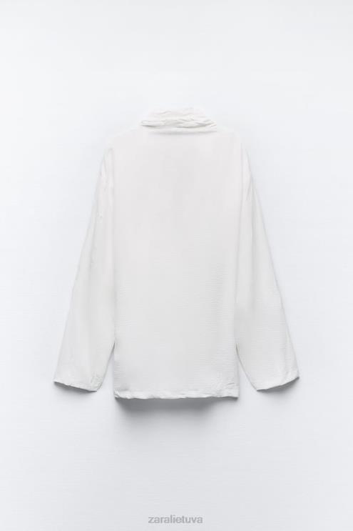 moterys Zara surištas raukšlėtas kimono baltas apranga 4N48885