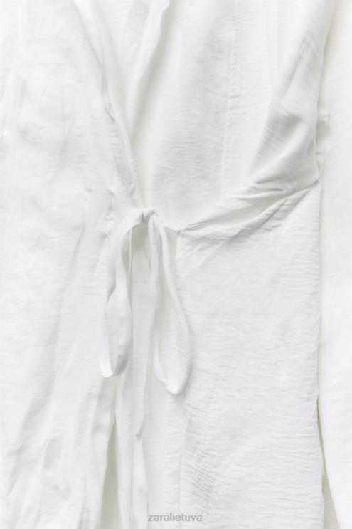 moterys Zara surištas raukšlėtas kimono baltas apranga 4N48885