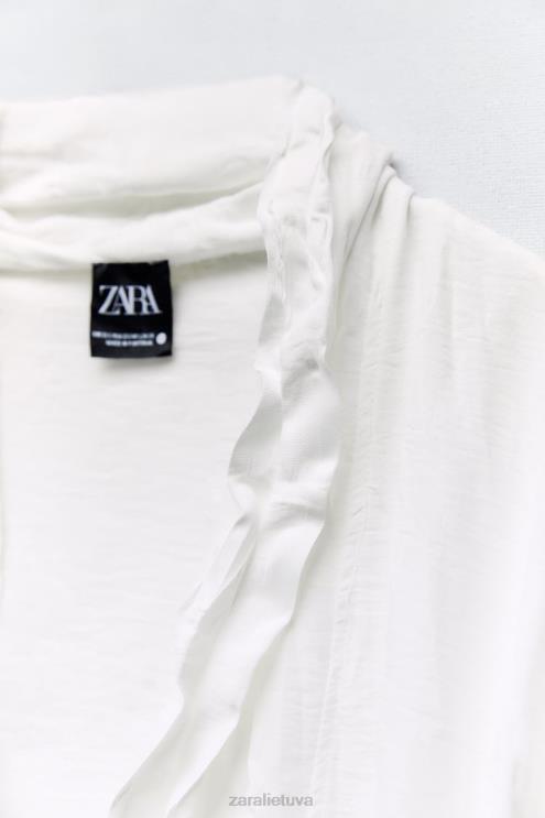 moterys Zara surištas raukšlėtas kimono baltas apranga 4N48885
