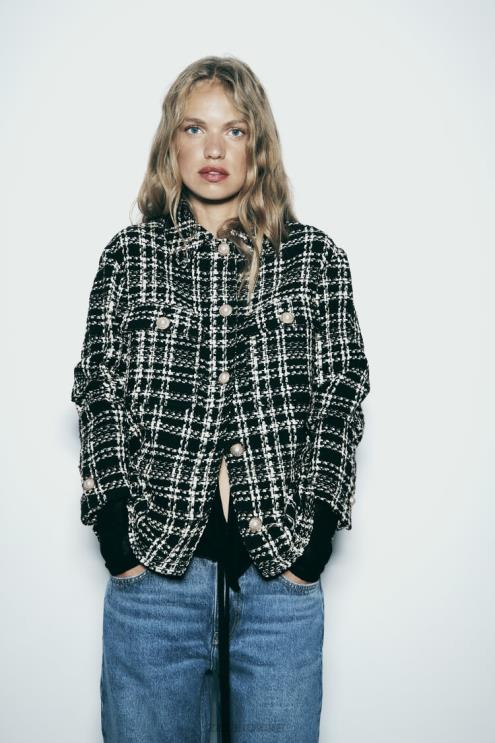 moterys Zara tekstūruoti languoti marškinėliai juoda/ekru apranga 4N4888