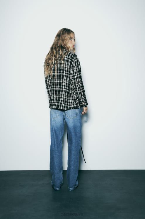 moterys Zara tekstūruoti languoti marškinėliai juoda/ekru apranga 4N4888