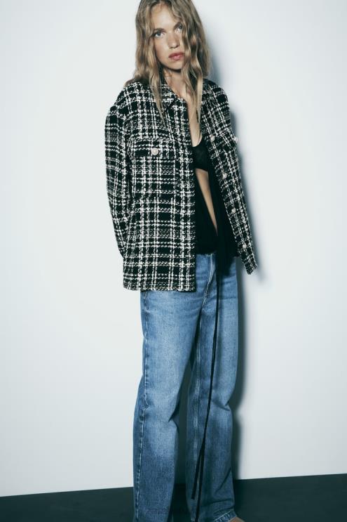 moterys Zara tekstūruoti languoti marškinėliai juoda/ekru apranga 4N4888