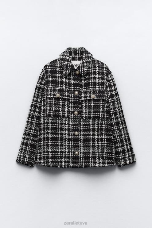 moterys Zara tekstūruoti languoti marškinėliai juoda/ekru apranga 4N4888