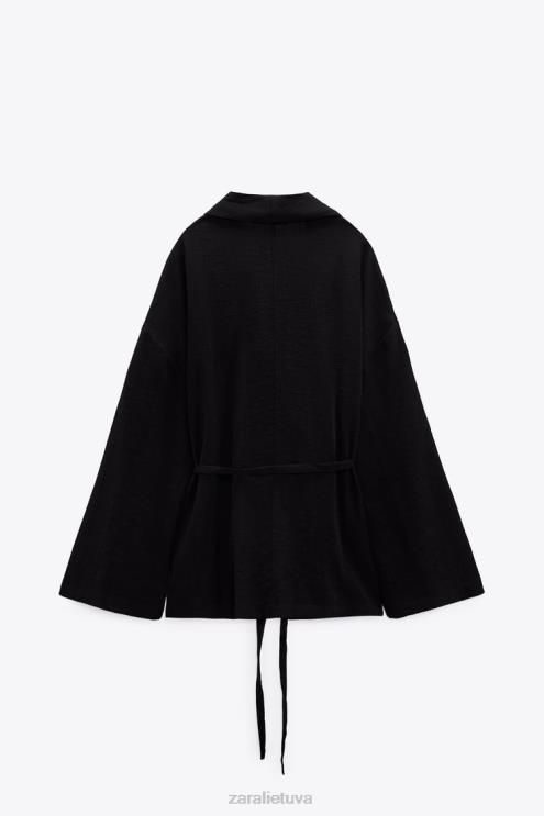 moterys Zara tekstūruotos įvyniojamos kimono juodas apranga 4N488108