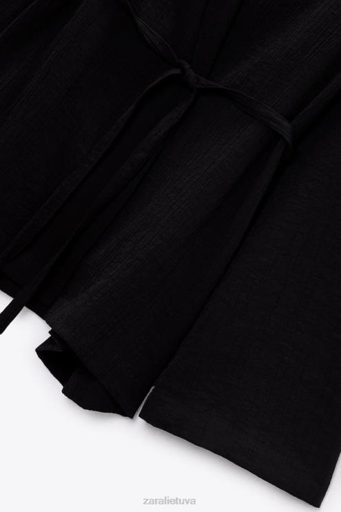 moterys Zara tekstūruotos įvyniojamos kimono juodas apranga 4N488108