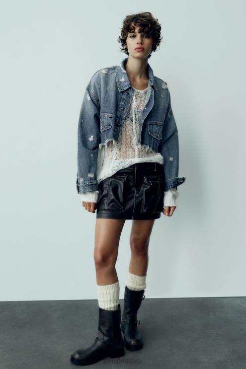 moterys Zara trf crop džinsinė striukė mėlyna apranga 4N48850