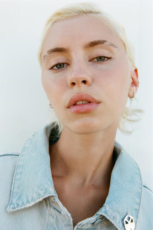 moterys Zara trf džinsinė striukė kelnių stiliaus juosmeniu šviesiai mėlynas apranga 4N488114