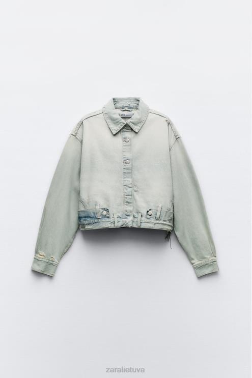 moterys Zara trf džinsinė striukė kelnių stiliaus juosmeniu šviesiai mėlynas apranga 4N488114