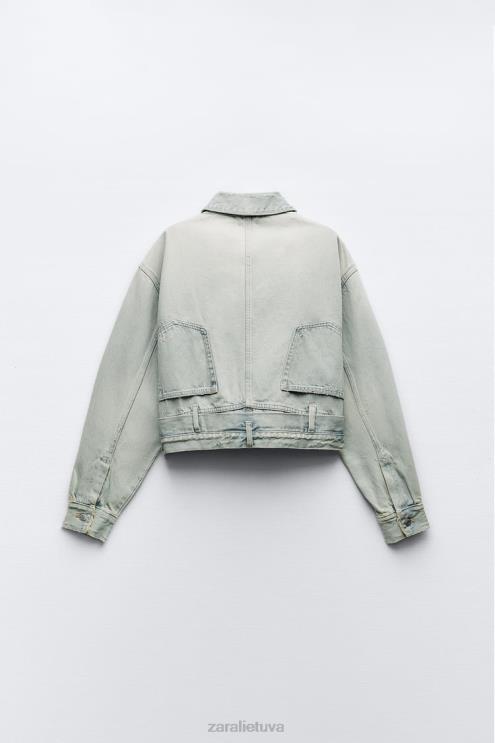 moterys Zara trf džinsinė striukė kelnių stiliaus juosmeniu šviesiai mėlynas apranga 4N488114