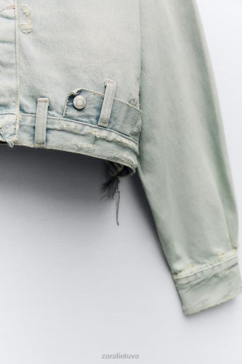 moterys Zara trf džinsinė striukė kelnių stiliaus juosmeniu šviesiai mėlynas apranga 4N488114