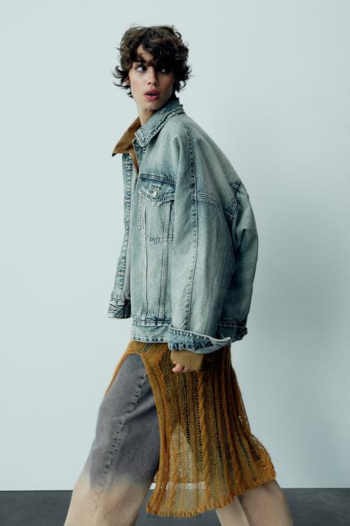 moterys Zara trf oversized džinsinis švarkas šviesiai mėlynas apranga 4N48891