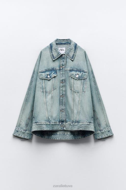 moterys Zara trf oversized džinsinis švarkas šviesiai mėlynas apranga 4N48891