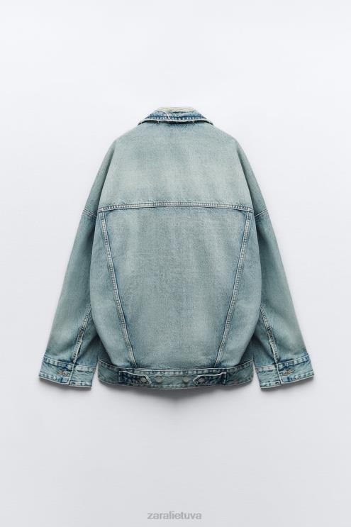 moterys Zara trf oversized džinsinis švarkas šviesiai mėlynas apranga 4N48891