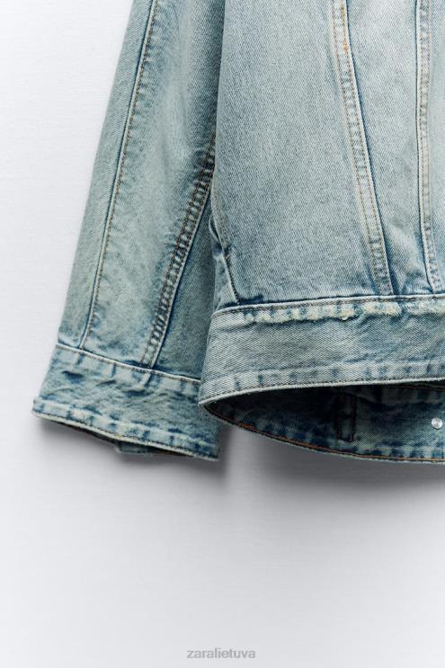 moterys Zara trf oversized džinsinis švarkas šviesiai mėlynas apranga 4N48891