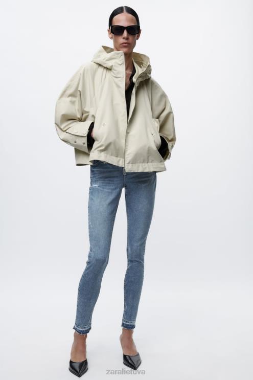 moterys Zara trumpas parkas su gobtuvu ekru apranga 4N4885