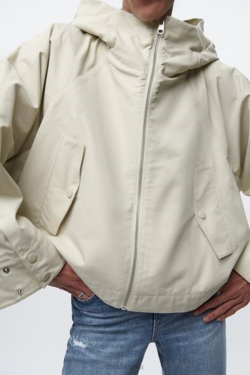 moterys Zara trumpas parkas su gobtuvu ekru apranga 4N4885