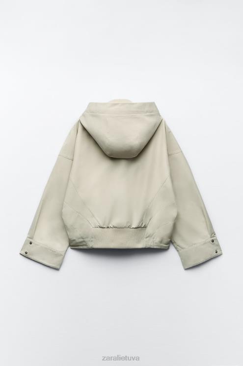 moterys Zara trumpas parkas su gobtuvu ekru apranga 4N4885