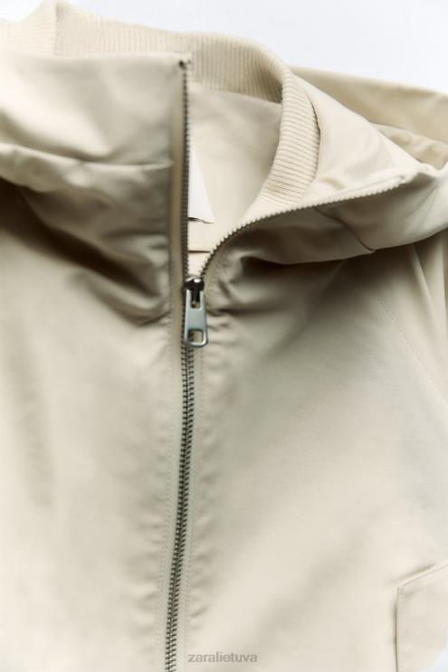 moterys Zara trumpas parkas su gobtuvu ekru apranga 4N4885