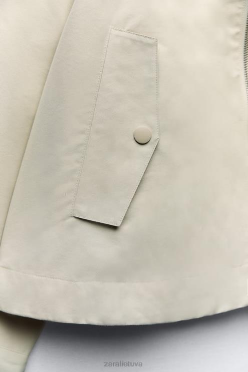moterys Zara trumpas parkas su gobtuvu ekru apranga 4N4885