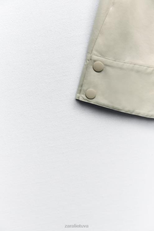 moterys Zara trumpas parkas su gobtuvu ekru apranga 4N4885
