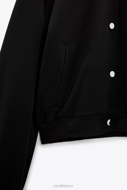 moterys Zara užsegama bombonešio striukė juodas apranga 4N48855
