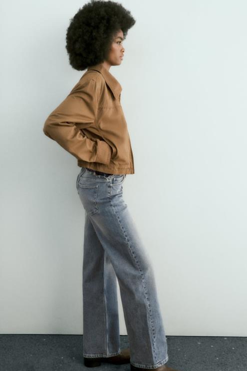 moterys Zara vaškuota medvilninė striukė rudas apranga 4N48888