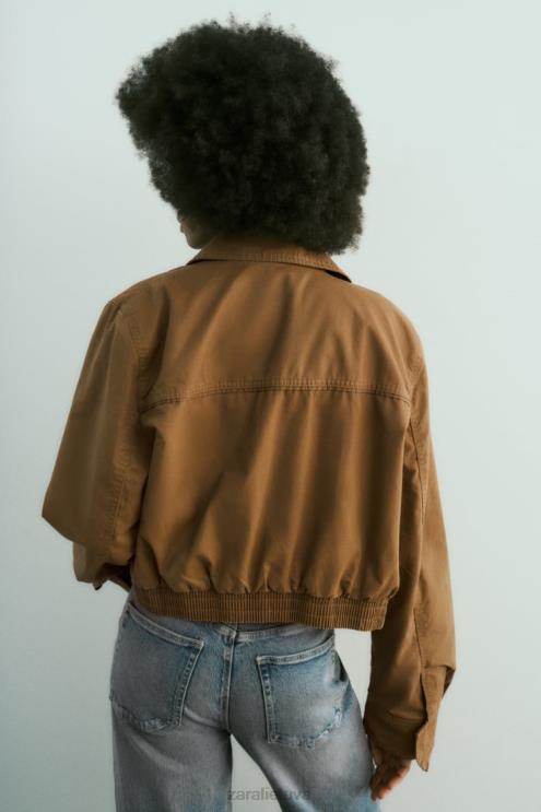 moterys Zara vaškuota medvilninė striukė rudas apranga 4N48888