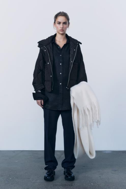 moterys Zara vandeniui atstumianti pūkinė striukė juodas apranga 4N48839