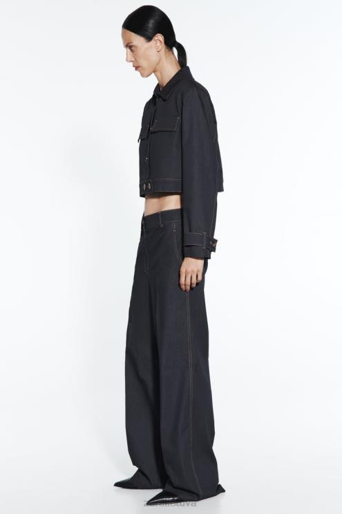 moterys Zara viršutine dygsniuota crop striukė indigo apranga 4N48886